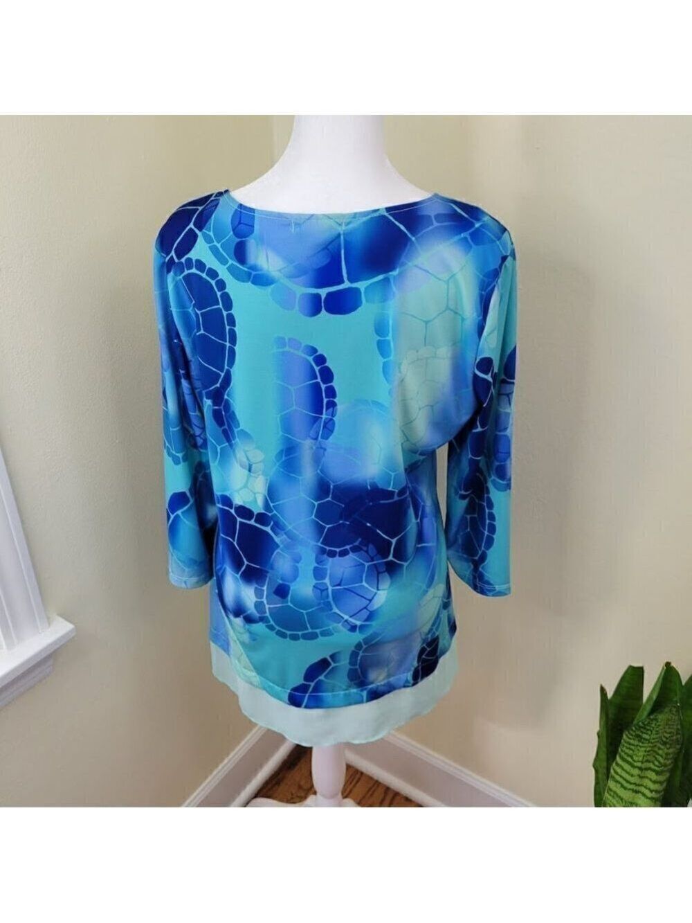 Kristine Blu& Green Flowy Blouse V-Neck Tunic Top Women's Size S/M - Picture 5 of 12